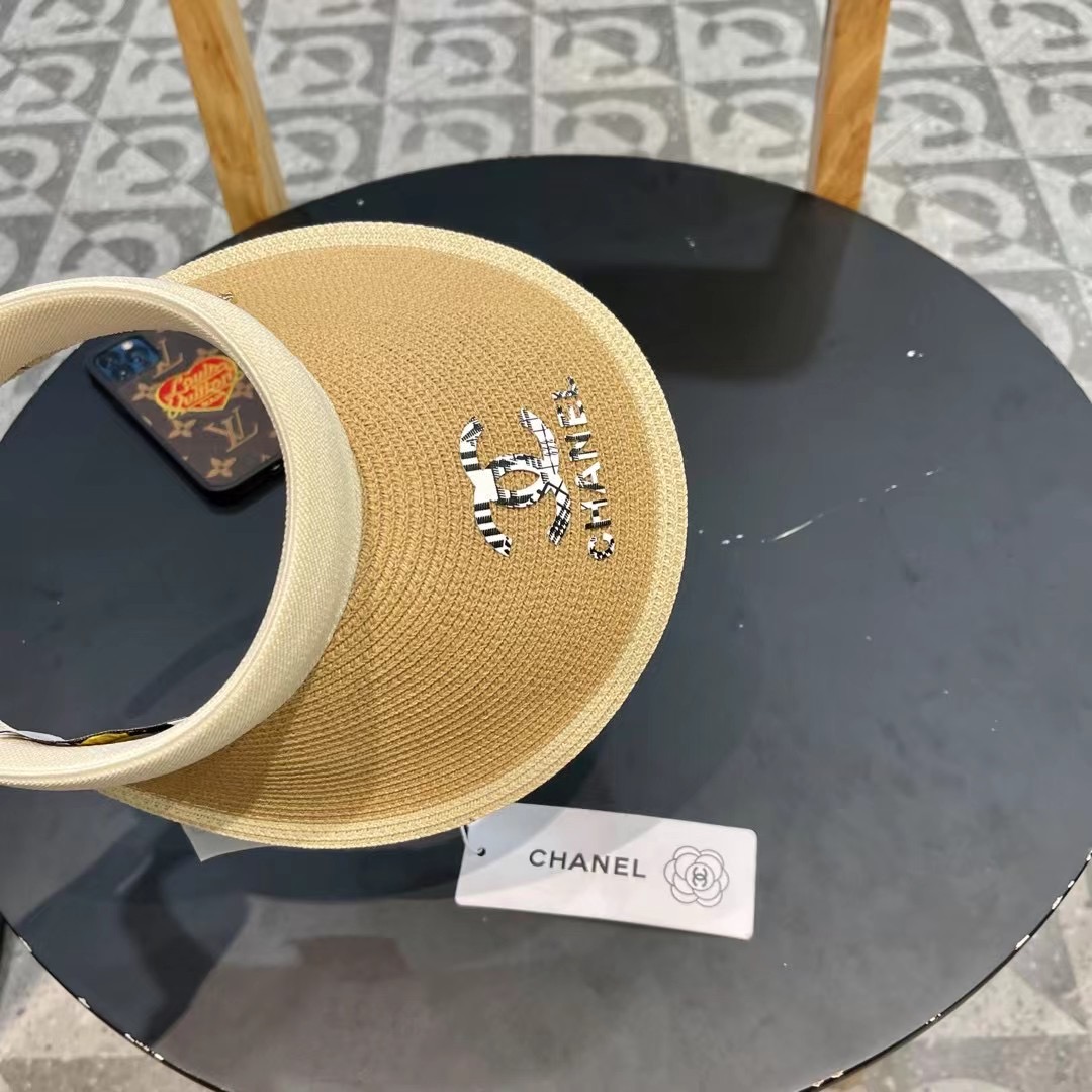 。 香耐儿Chanel帽子女夏季草帽遮阳沙滩出游遮脸防紫外线空顶帽大帽檐防晒太阳帽