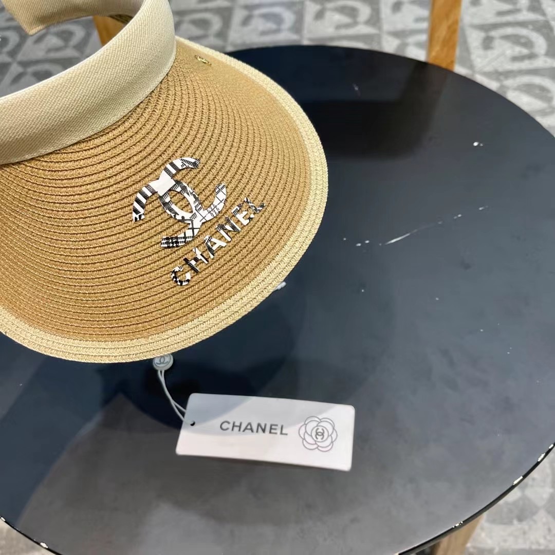 。 香耐儿Chanel帽子女夏季草帽遮阳沙滩出游遮脸防紫外线空顶帽大帽檐防晒太阳帽