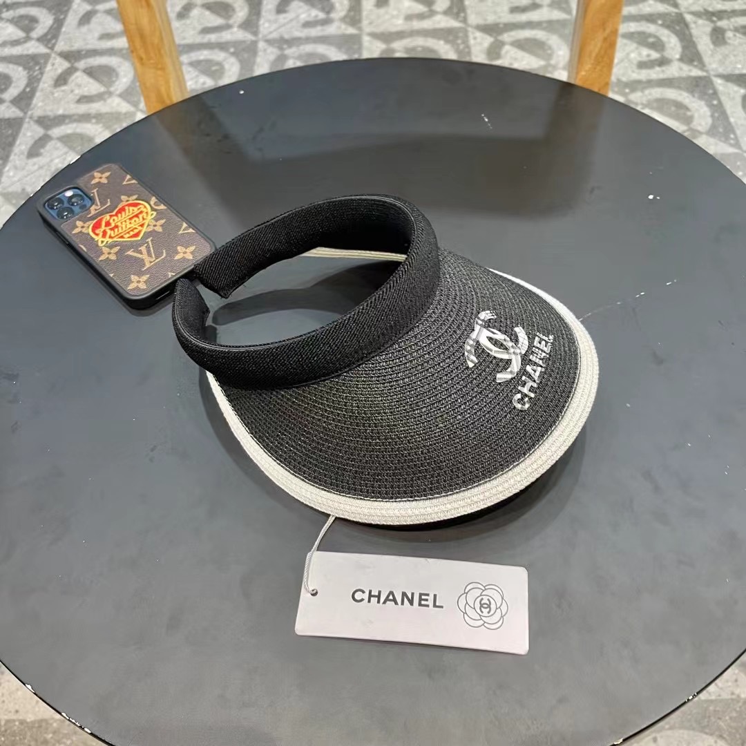 。 香耐儿Chanel帽子女夏季草帽遮阳沙滩出游遮脸防紫外线空顶帽大帽檐防晒太阳帽