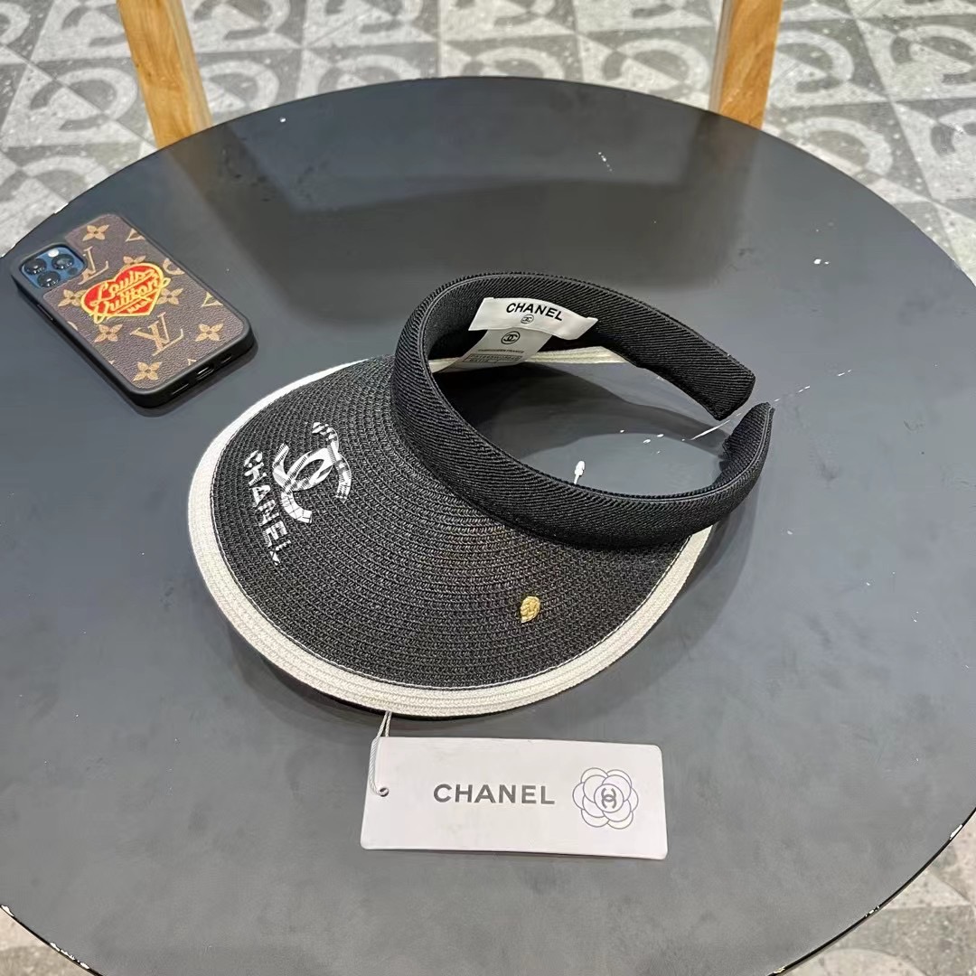 。 香耐儿Chanel帽子女夏季草帽遮阳沙滩出游遮脸防紫外线空顶帽大帽檐防晒太阳帽