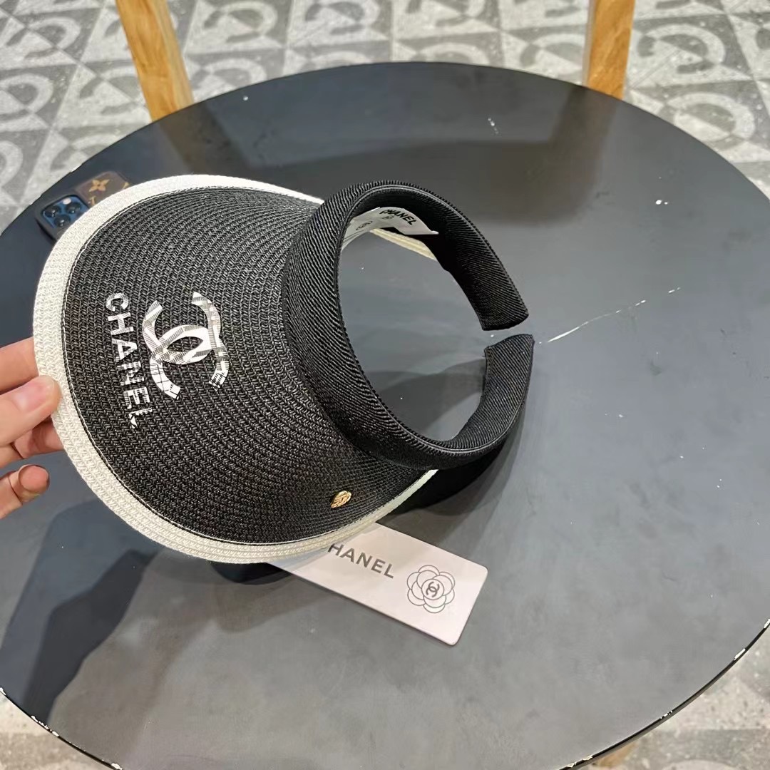 。 香耐儿Chanel帽子女夏季草帽遮阳沙滩出游遮脸防紫外线空顶帽大帽檐防晒太阳帽