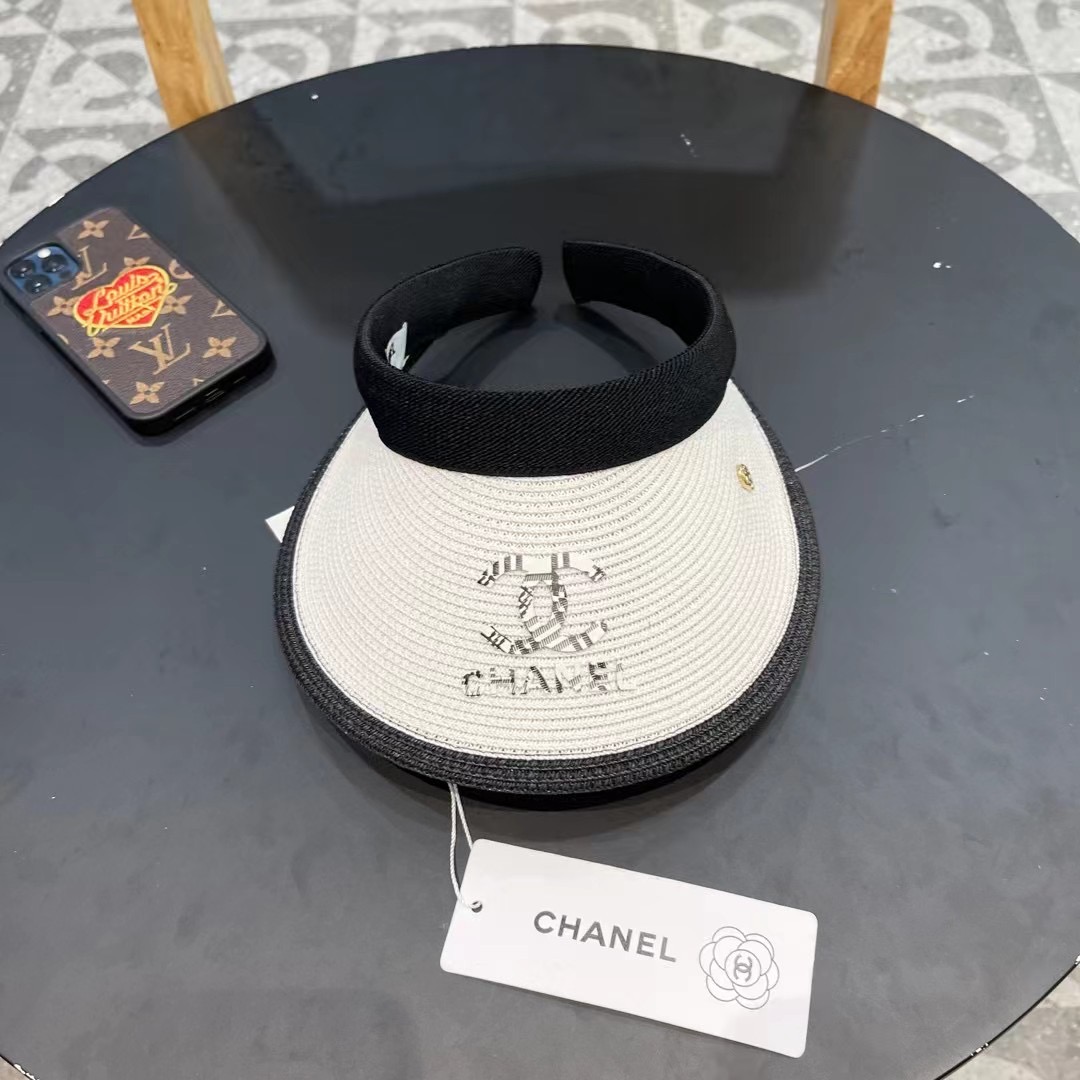 。 香耐儿Chanel帽子女夏季草帽遮阳沙滩出游遮脸防紫外线空顶帽大帽檐防晒太阳帽