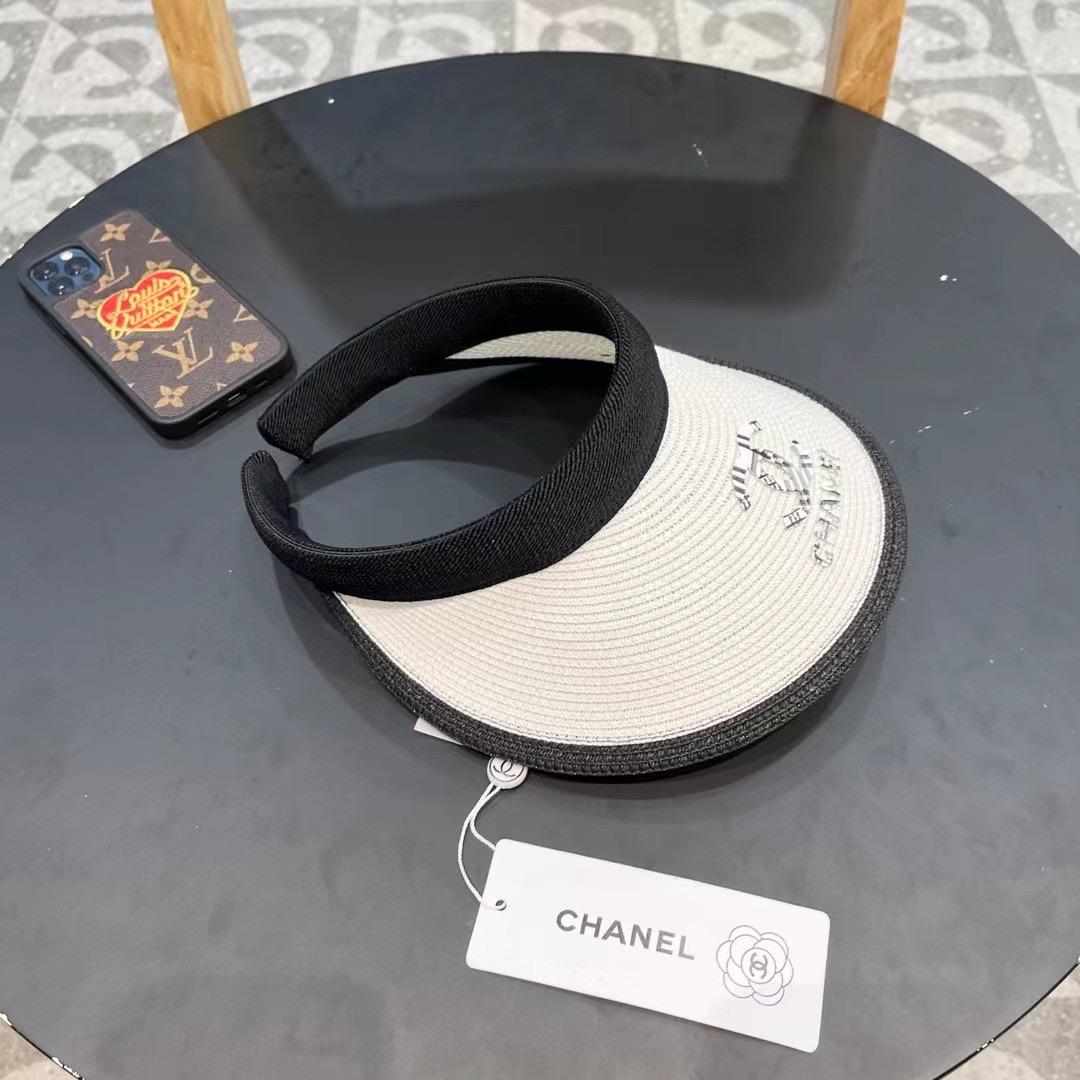 。 香耐儿Chanel帽子女夏季草帽遮阳沙滩出游遮脸防紫外线空顶帽大帽檐防晒太阳帽