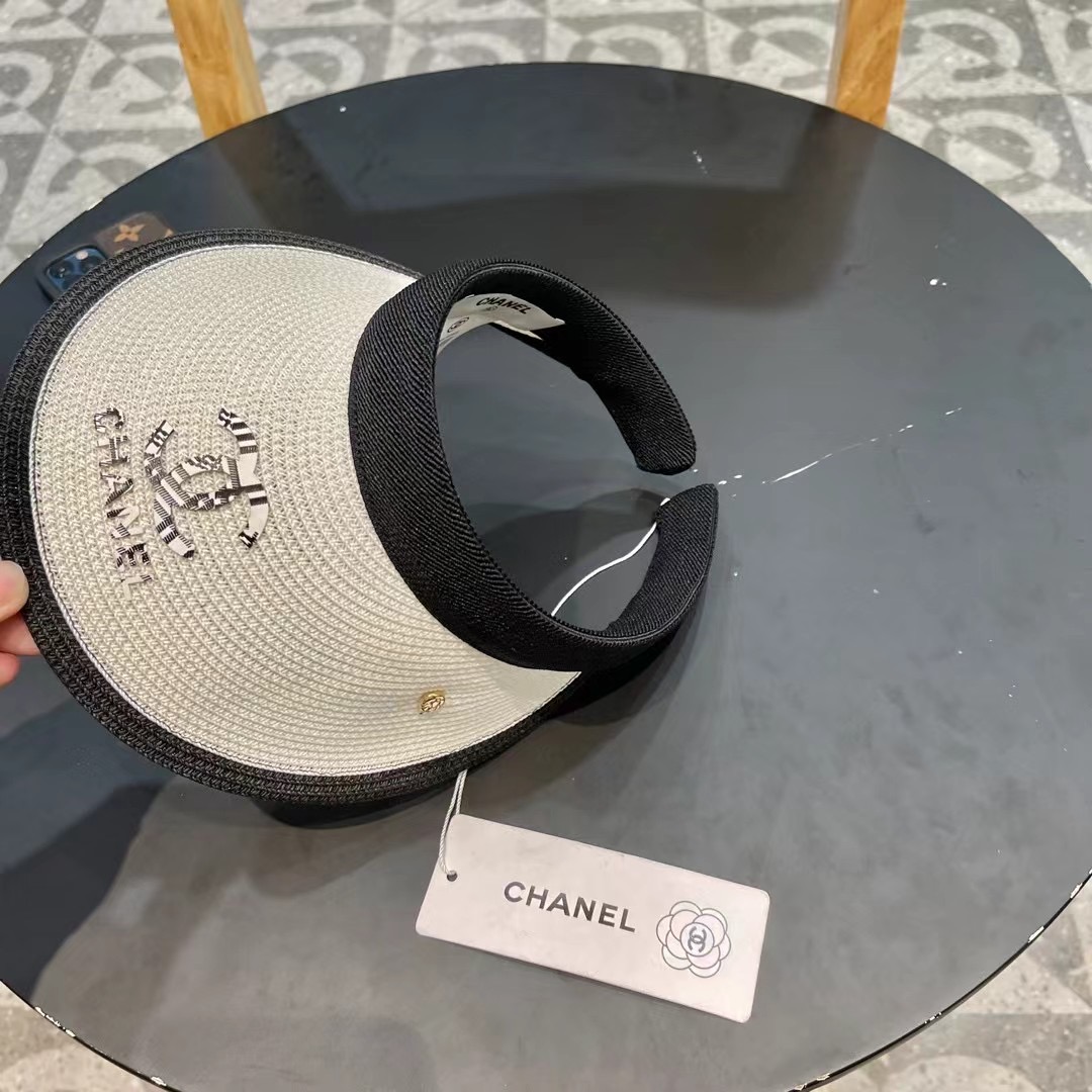 。 香耐儿Chanel帽子女夏季草帽遮阳沙滩出游遮脸防紫外线空顶帽大帽檐防晒太阳帽