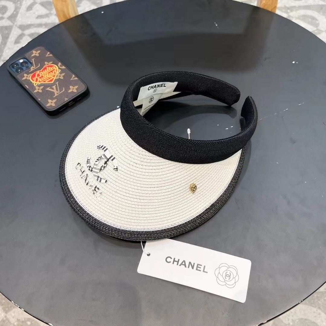 。 香耐儿Chanel帽子女夏季草帽遮阳沙滩出游遮脸防紫外线空顶帽大帽檐防晒太阳帽