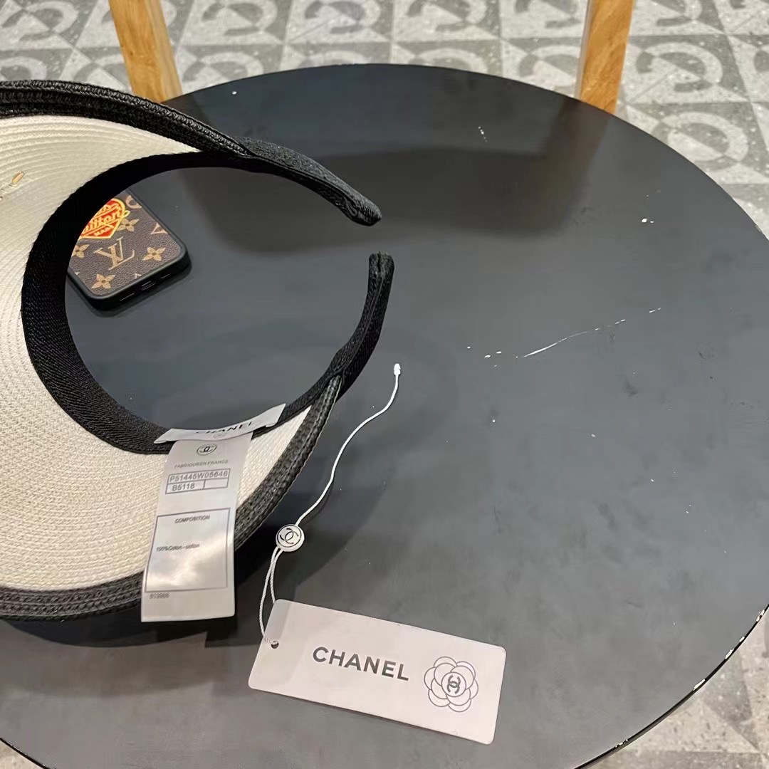 。 香耐儿Chanel帽子女夏季草帽遮阳沙滩出游遮脸防紫外线空顶帽大帽檐防晒太阳帽