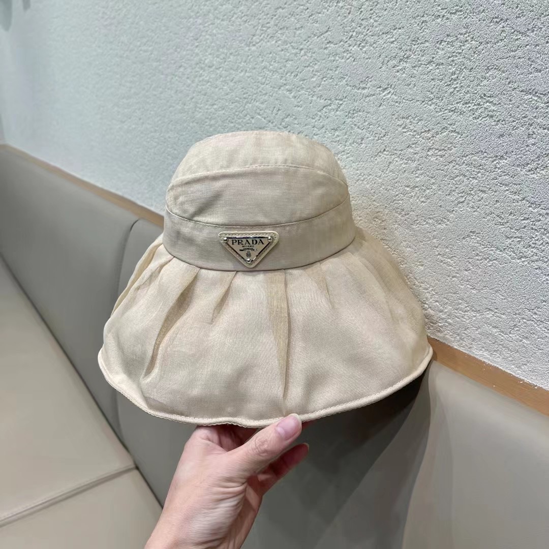 普拉达Prada新款春夏季防晒透气纯色简约空顶帽女遮阳大沿可调节帽子