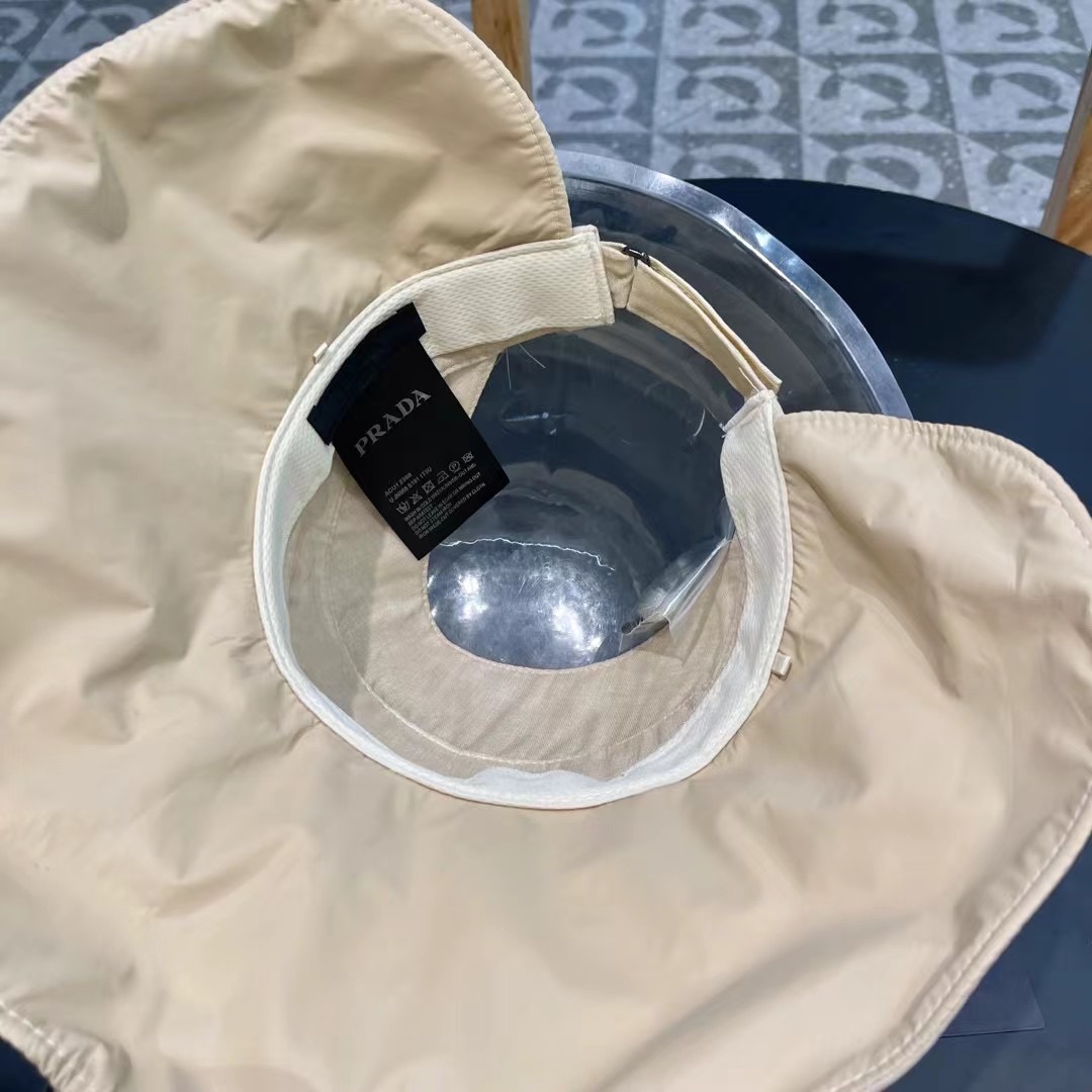 普拉达Prada新款春夏季防晒透气纯色简约空顶帽女遮阳大沿可调节帽子
