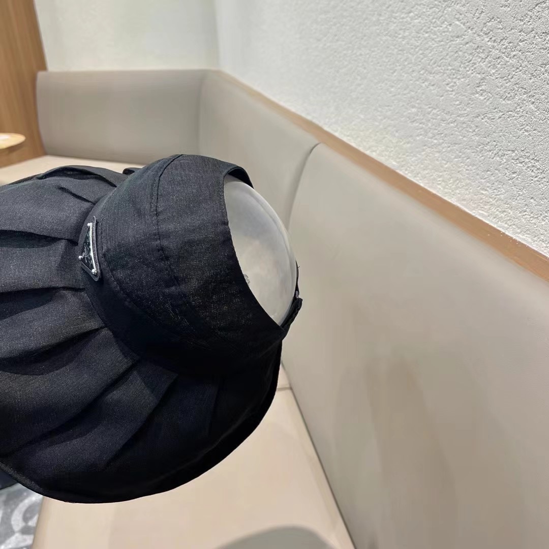 普拉达Prada新款春夏季防晒透气纯色简约空顶帽女遮阳大沿可调节帽子
