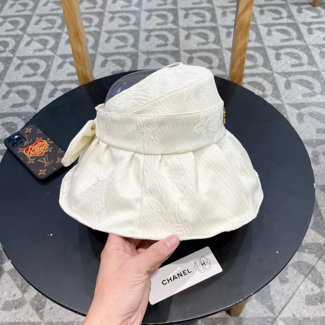 香奈儿 国风面料遮阳帽，蝴蝶结空顶渔夫帽，简约百搭，头围57cm