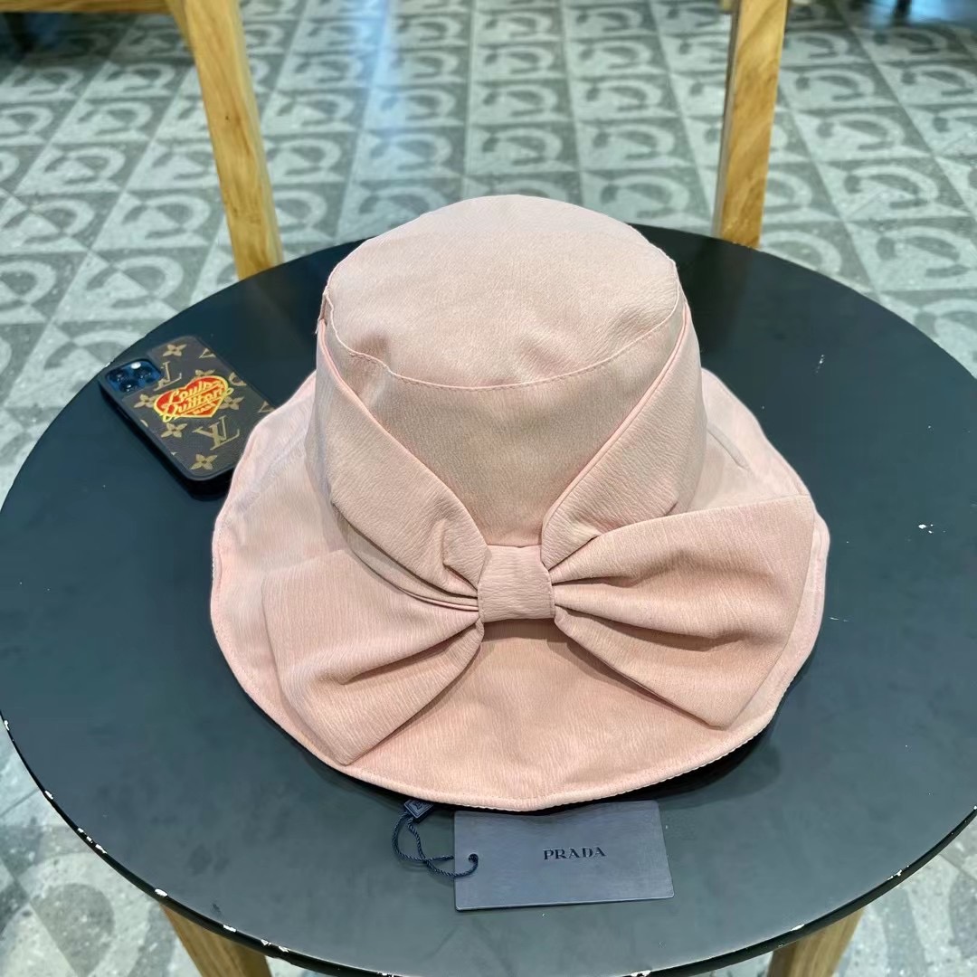 普拉达Prada日系新款遮阳防晒渔夫帽子女春夏大檐百搭休闲防紫外线帽薄款透气