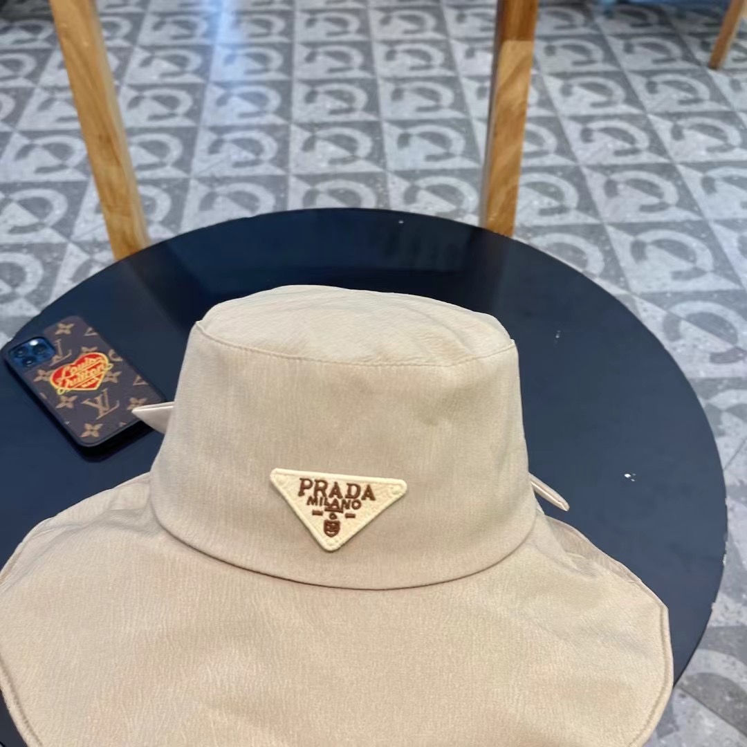 普拉达Prada日系新款遮阳防晒渔夫帽子女春夏大檐百搭休闲防紫外线帽薄款透气