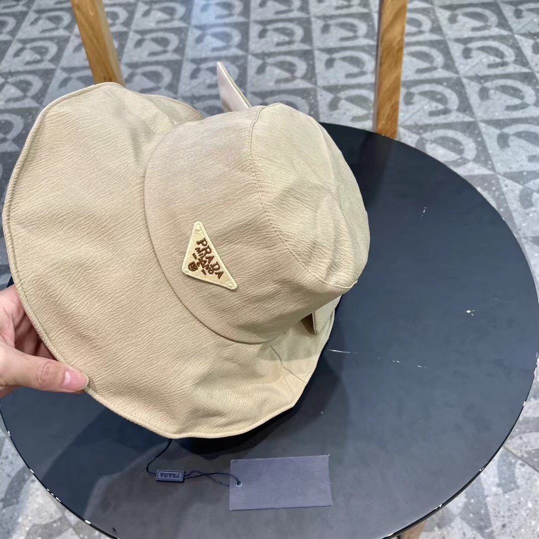 普拉达Prada日系新款遮阳防晒渔夫帽子女春夏大檐百搭休闲防紫外线帽薄款透气