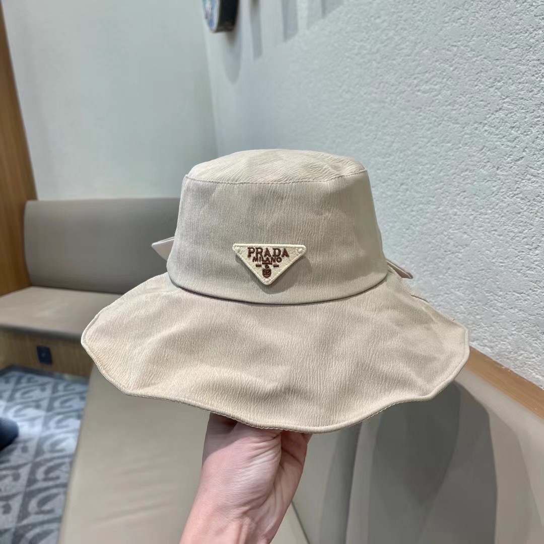普拉达Prada日系新款遮阳防晒渔夫帽子女春夏大檐百搭休闲防紫外线帽薄款透气