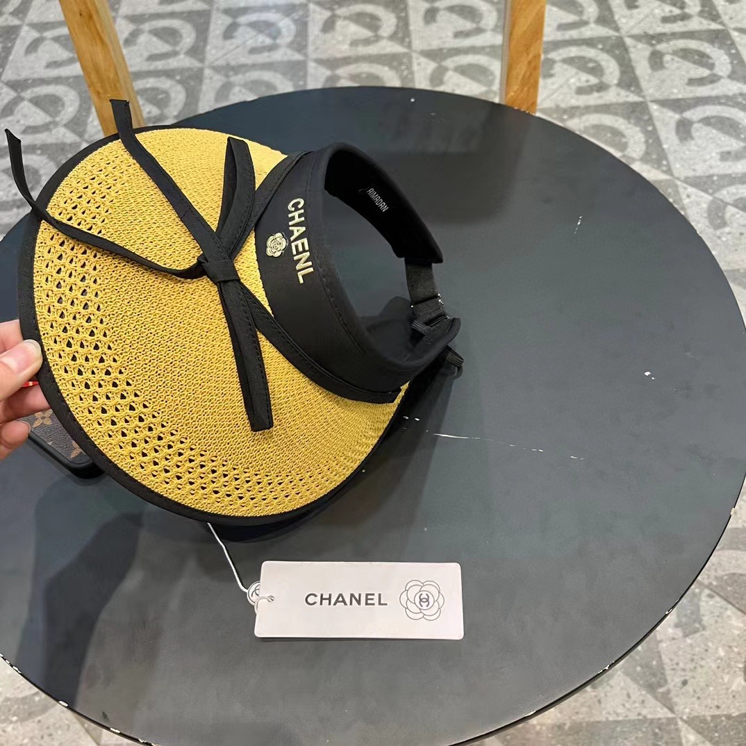  Chanel香奈儿 可爱蝴蝶结可折叠防晒帽空顶帽子女宽大帽檐遮阳帽显瘦无顶草帽夏