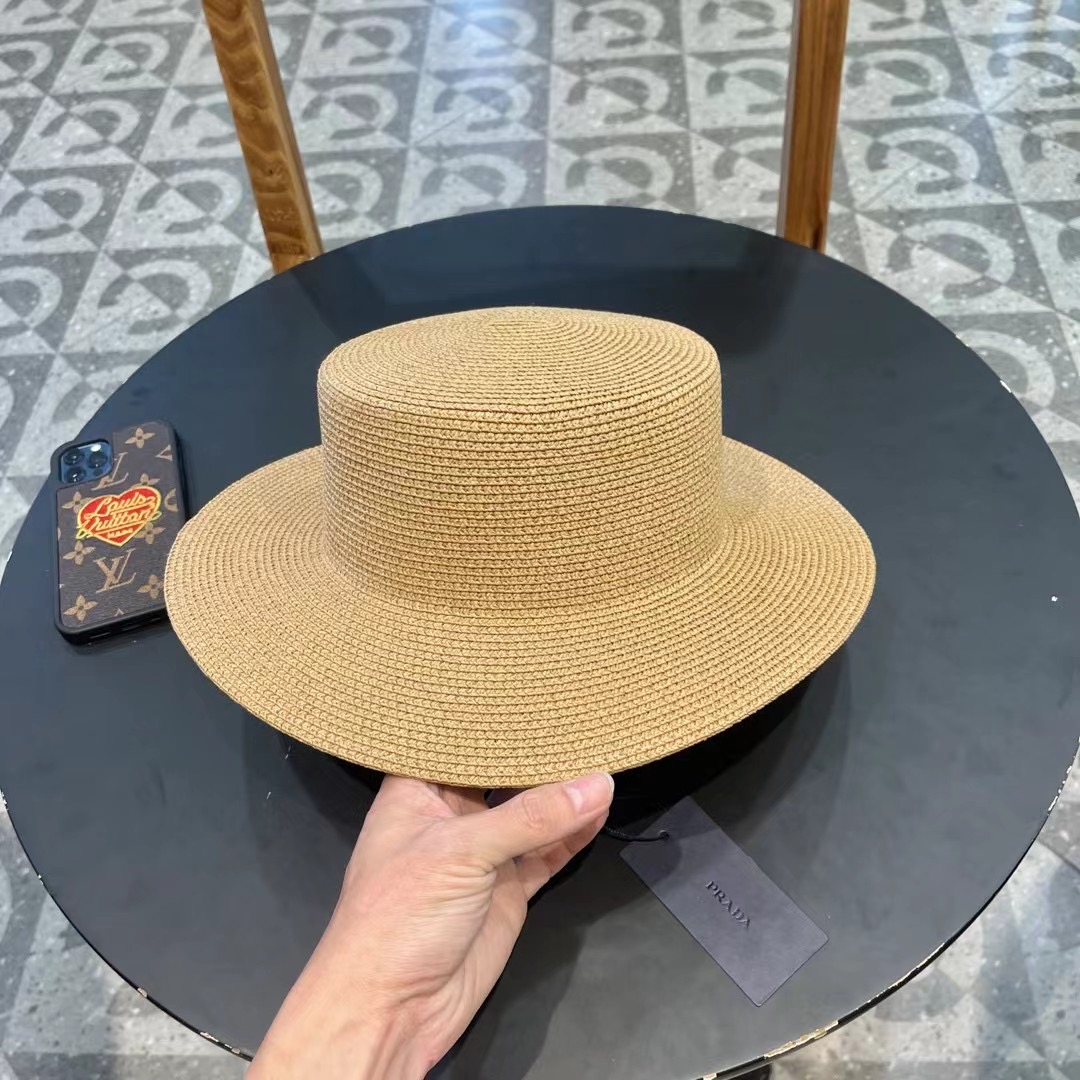  普拉达PRADA 新款平顶草帽、头围57cm