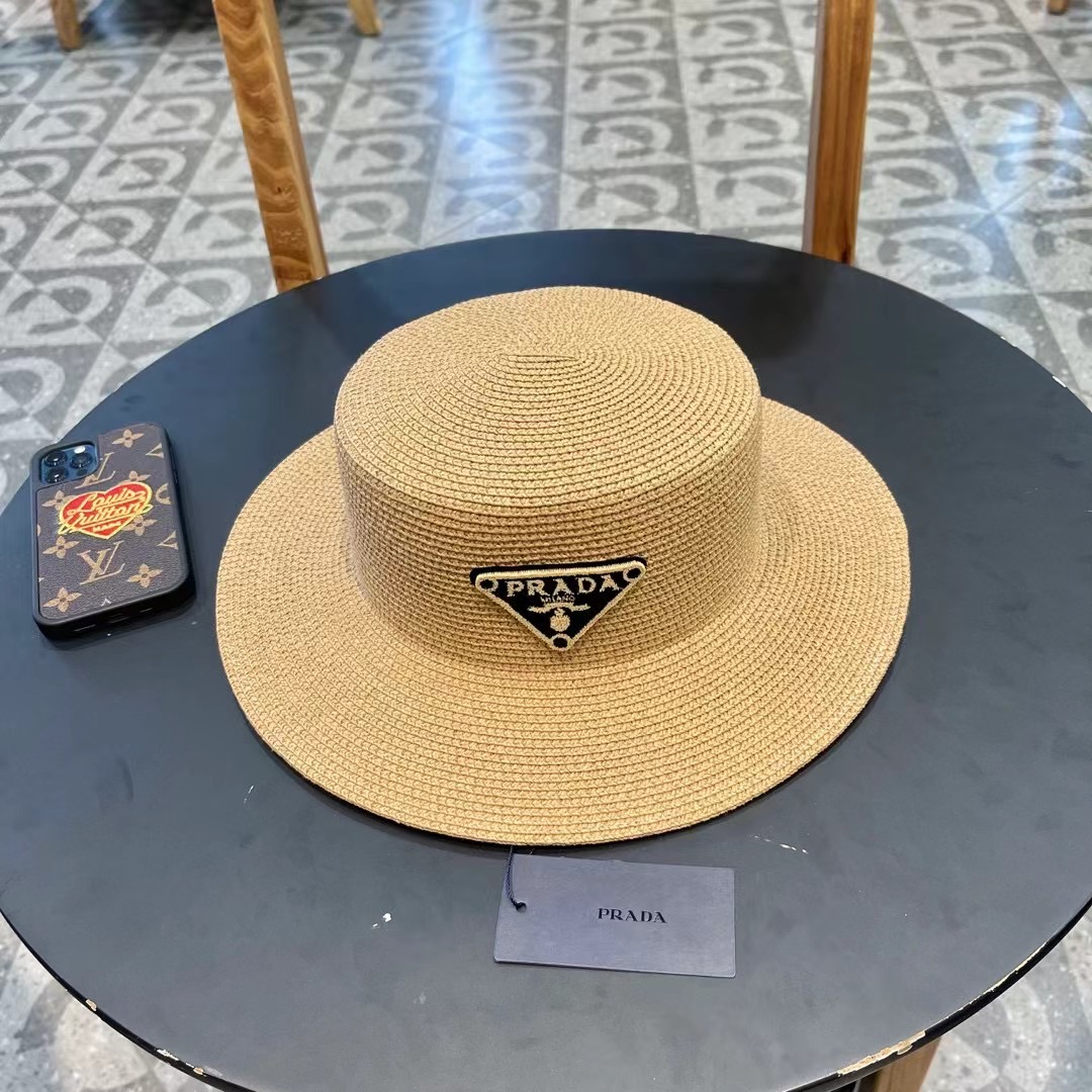  普拉达PRADA 新款平顶草帽、头围57cm