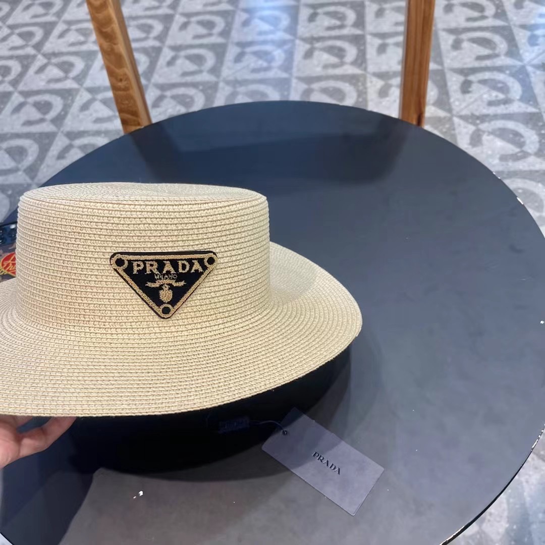   普拉达PRADA 新款平顶草帽、头围57cm