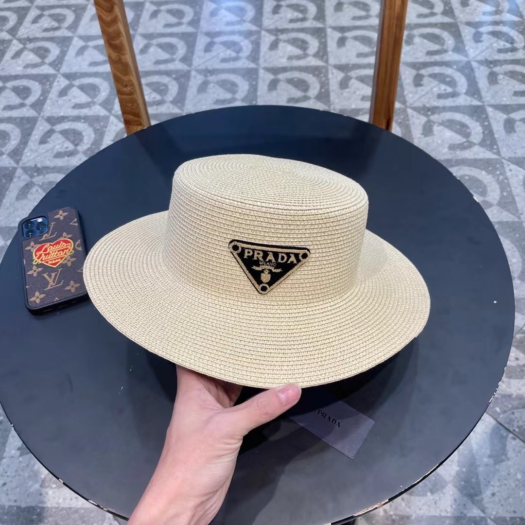   普拉达PRADA 新款平顶草帽、头围57cm