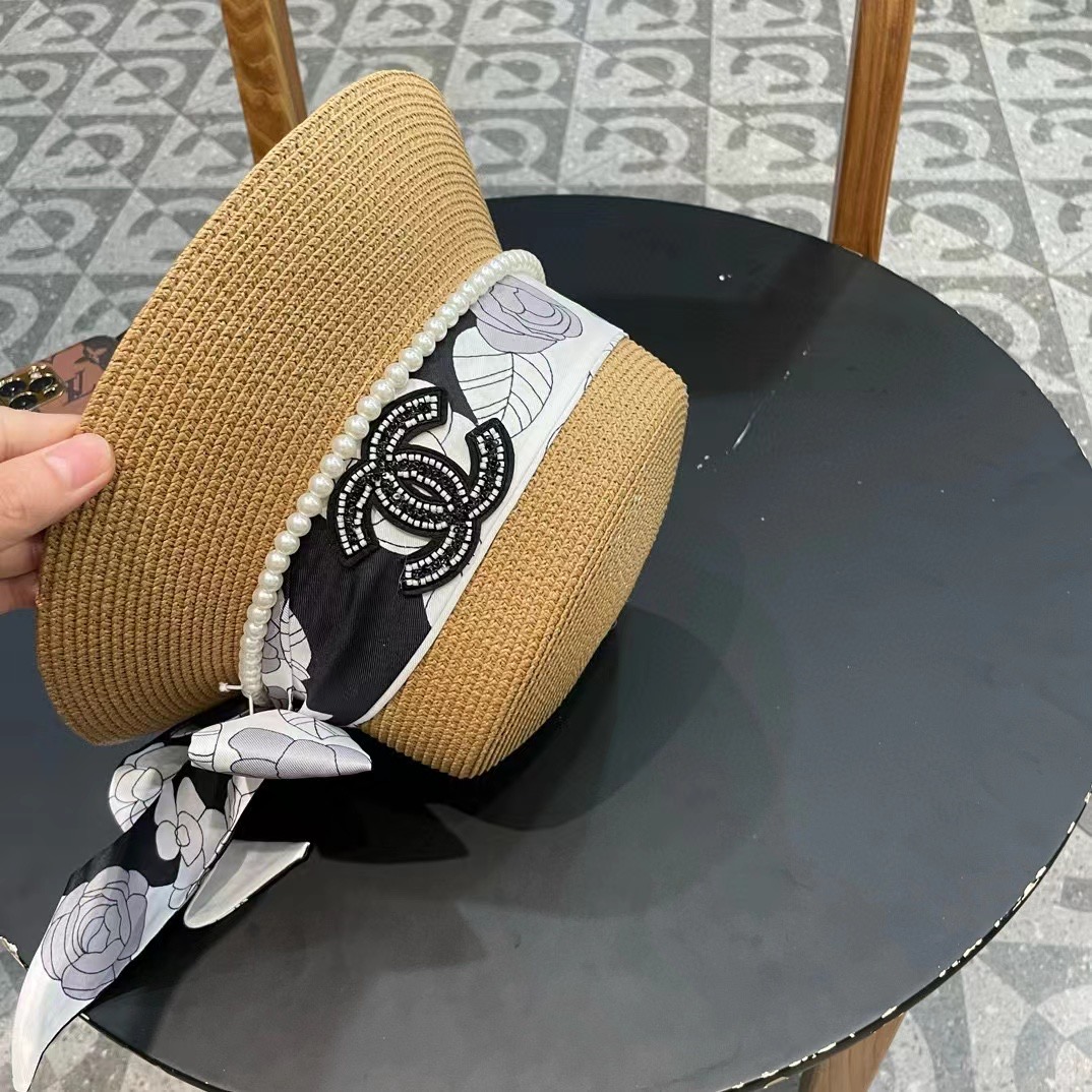 【CHANEL香奈儿】新款珍珠丝带款草编度假风盆帽草帽，大牌风～出街旅行单品