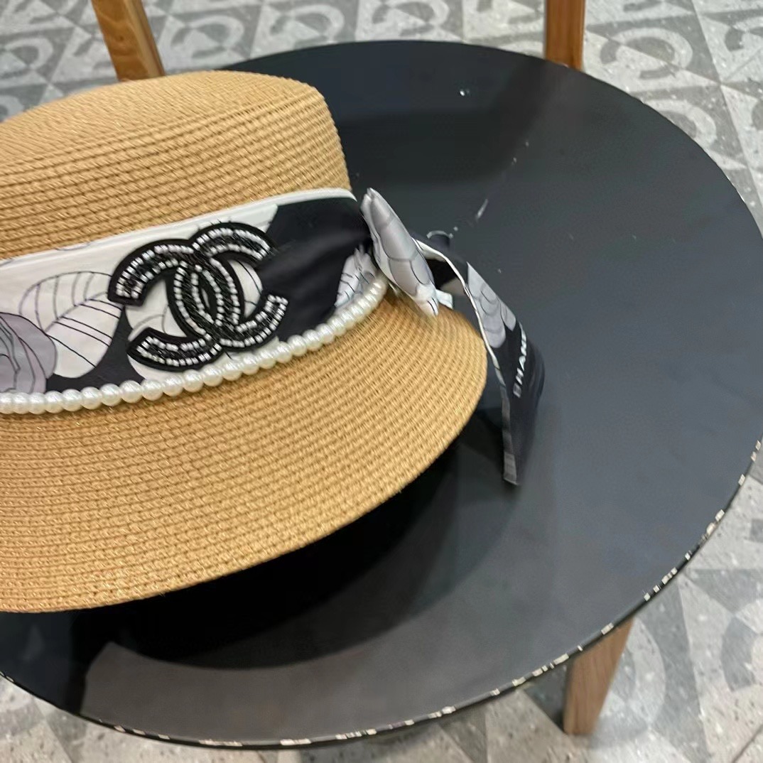 【CHANEL香奈儿】新款珍珠丝带款草编度假风盆帽草帽，大牌风～出街旅行单品