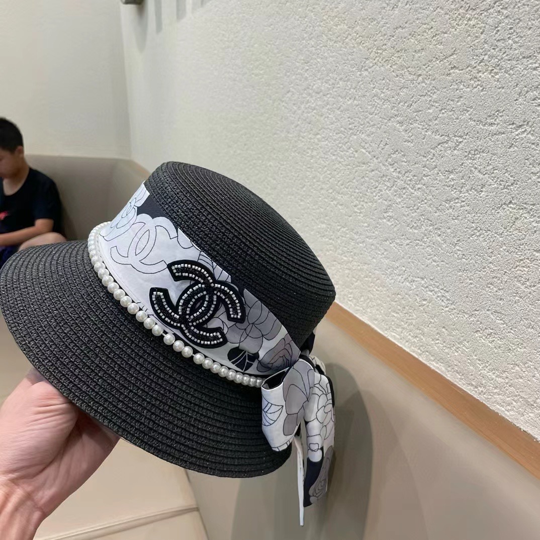 【CHANEL香奈儿】新款珍珠丝带款草编度假风盆帽草帽，大牌风～出街旅行单品