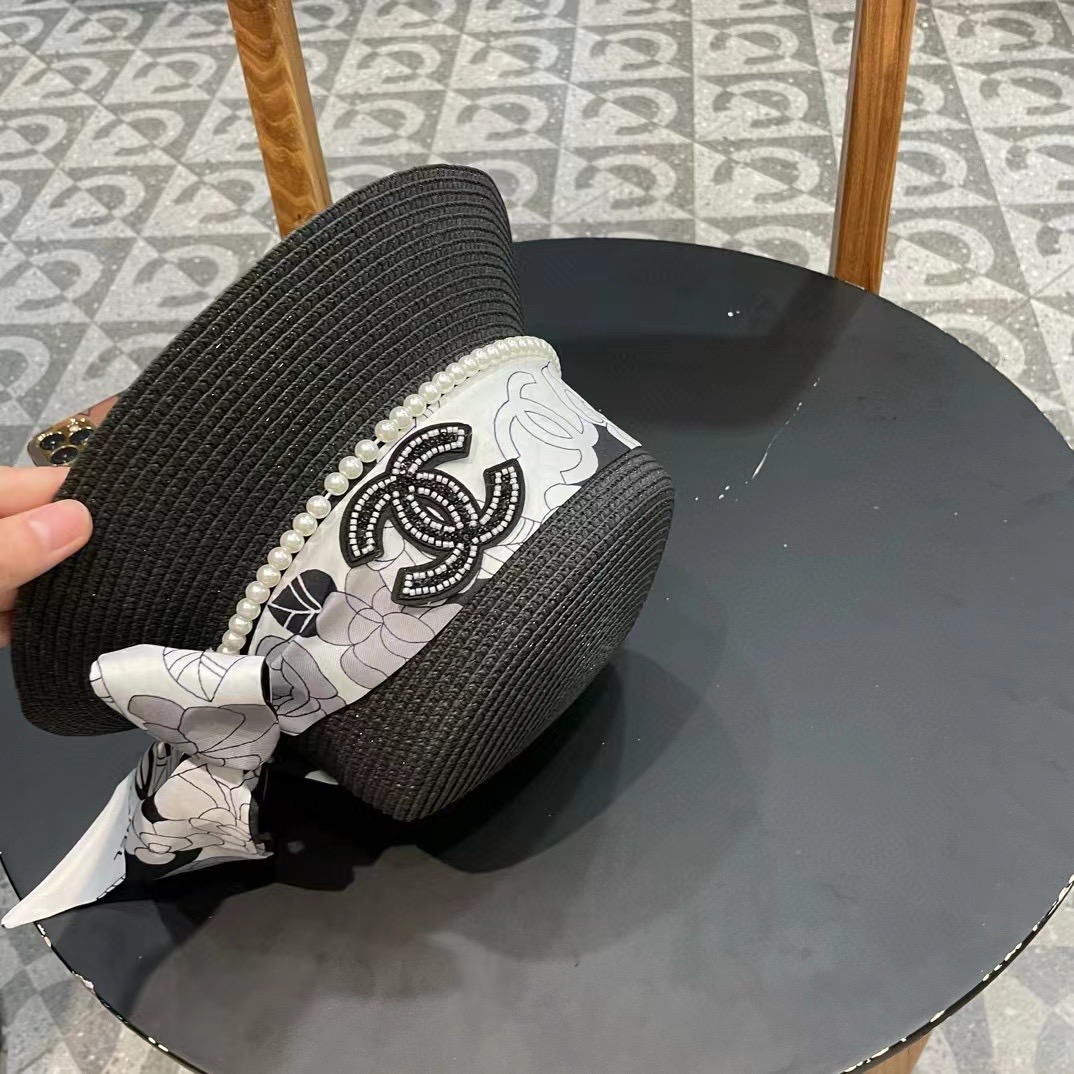 【CHANEL香奈儿】新款珍珠丝带款草编度假风盆帽草帽，大牌风～出街旅行单品