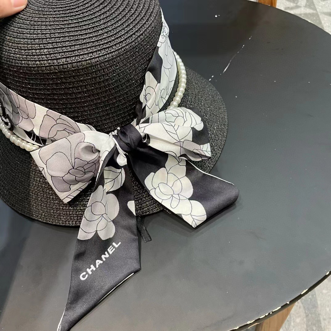 【CHANEL香奈儿】新款珍珠丝带款草编度假风盆帽草帽，大牌风～出街旅行单品