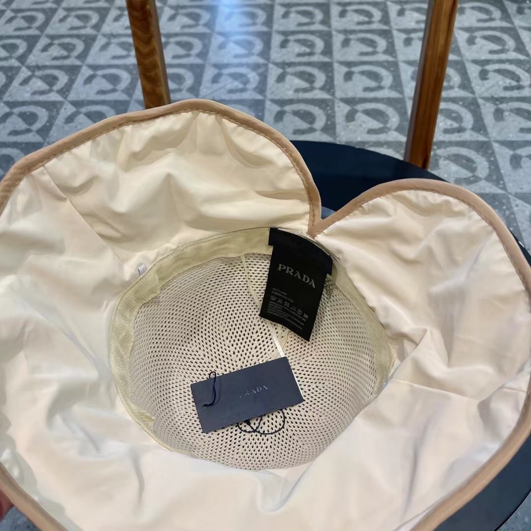  PRADA普拉达 渔夫帽新款夏季女大帽檐防晒帽韩版蝴蝶结透气遮阳帽太阳百搭帽子