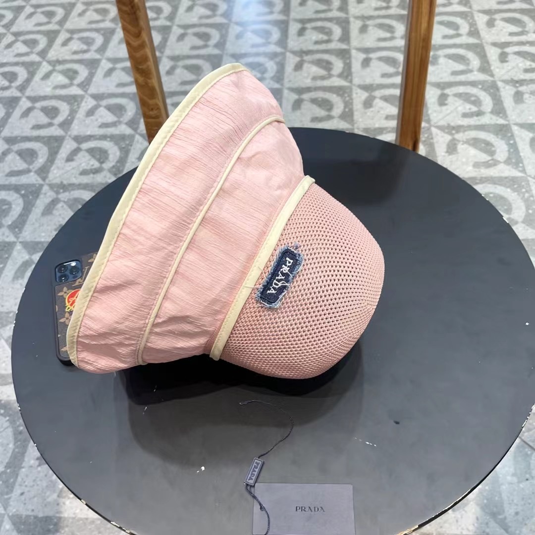  PRADA普拉达 渔夫帽新款夏季女大帽檐防晒帽韩版蝴蝶结透气遮阳帽太阳百搭帽子