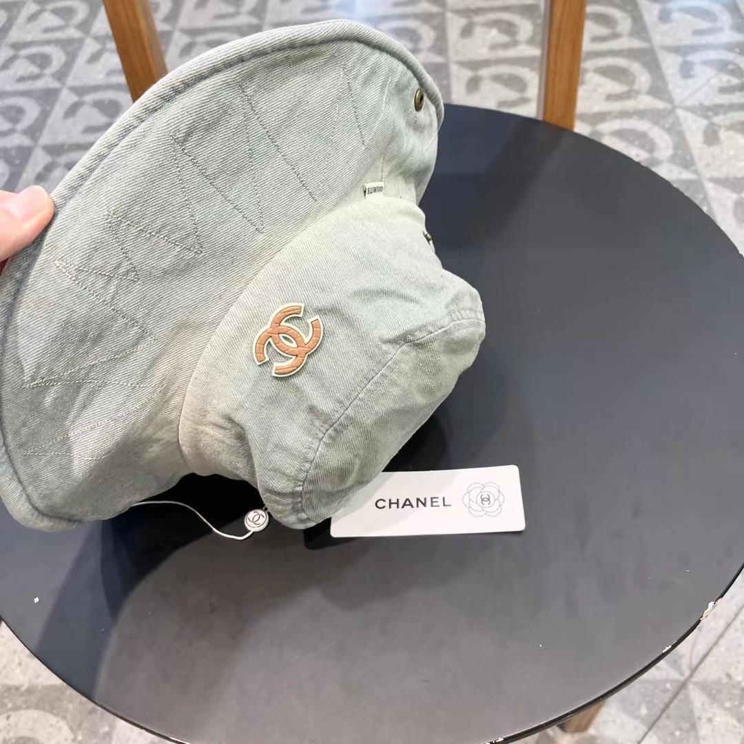 Chanel扎染水洗做旧牛仔渔夫帽子女春夏季百搭户外爬山露营大帽檐登山帽