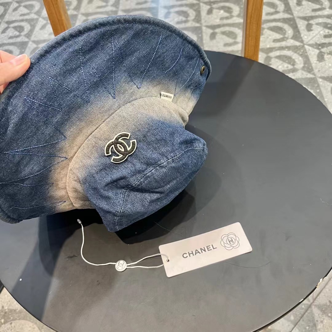 Chanel扎染水洗做旧牛仔渔夫帽子女春夏季百搭户外爬山露营大帽檐登山帽