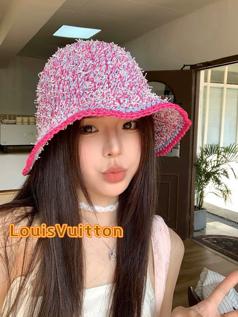  lv路易威登韩版ins手工编织渔夫帽女夏季新款百搭大帽盆帽显脸小防晒遮阳帽