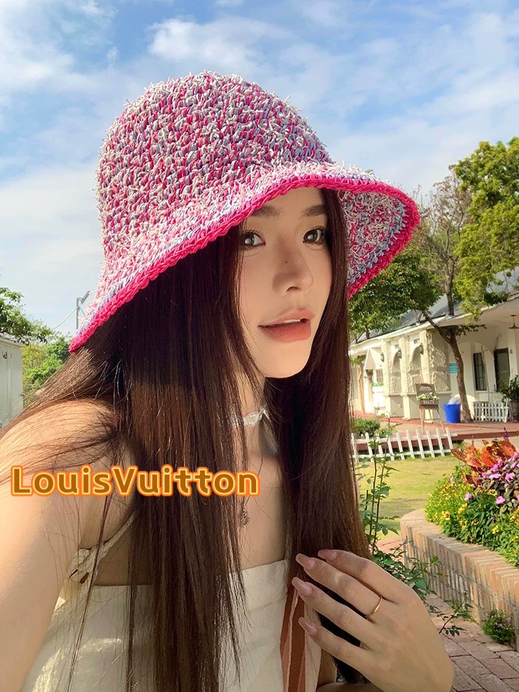  lv路易威登韩版ins手工编织渔夫帽女夏季新款百搭大帽盆帽显脸小防晒遮阳帽