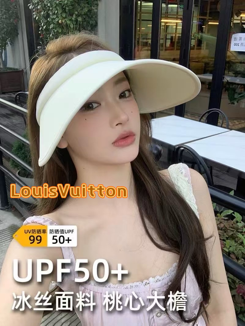  lv路易威登不挡视线桃心冰丝防晒帽女夏季2025新款防紫外线大帽檐空顶遮阳帽
