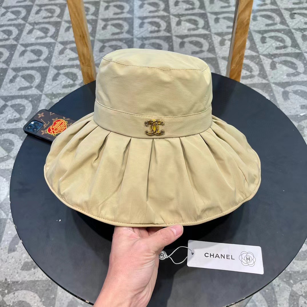  Chanel香奈儿洗水牛仔徽标logo抽绳束带遮阳帽渔夫帽帽子