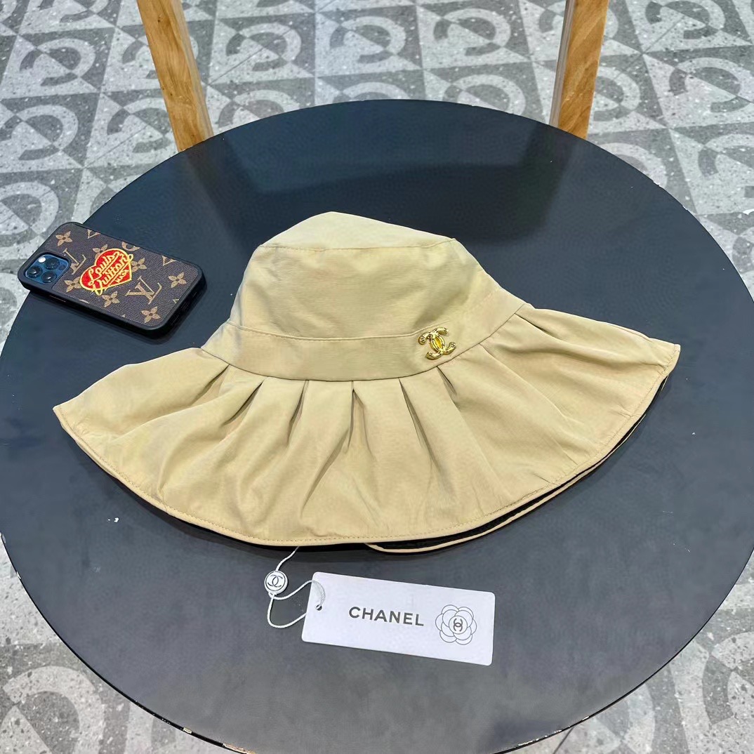   Chanel香奈儿洗水牛仔徽标logo抽绳束带遮阳帽渔夫帽帽子