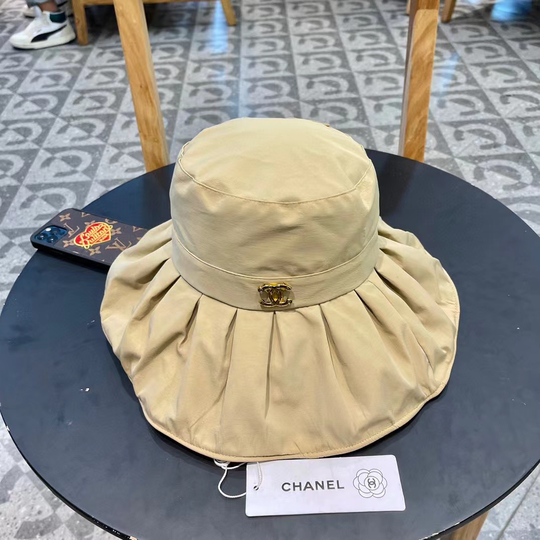   Chanel香奈儿洗水牛仔徽标logo抽绳束带遮阳帽渔夫帽帽子