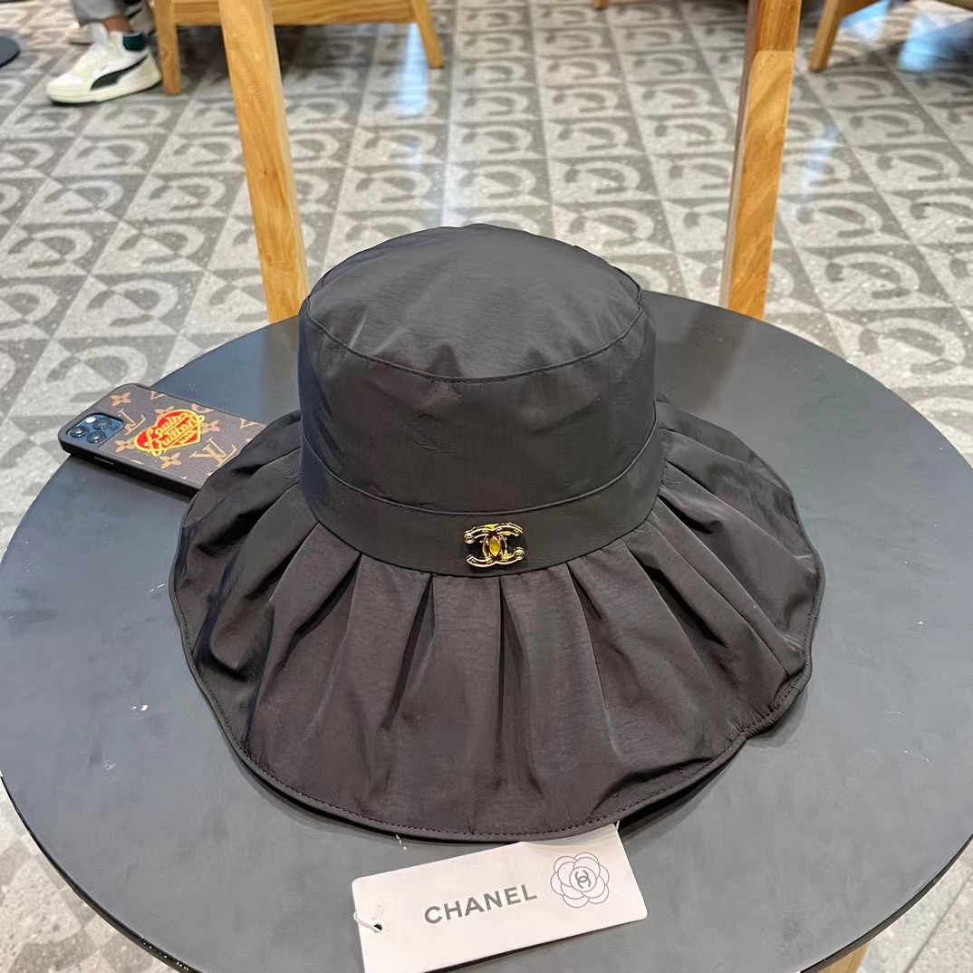   Chanel香奈儿洗水牛仔徽标logo抽绳束带遮阳帽渔夫帽帽子