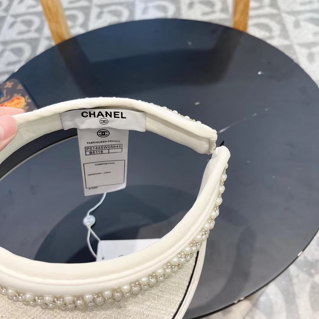  香奈儿Chanel夏季女大檐防紫外线空顶帽户外防晒遮阳帽时尚珍珠满钻出游太阳帽