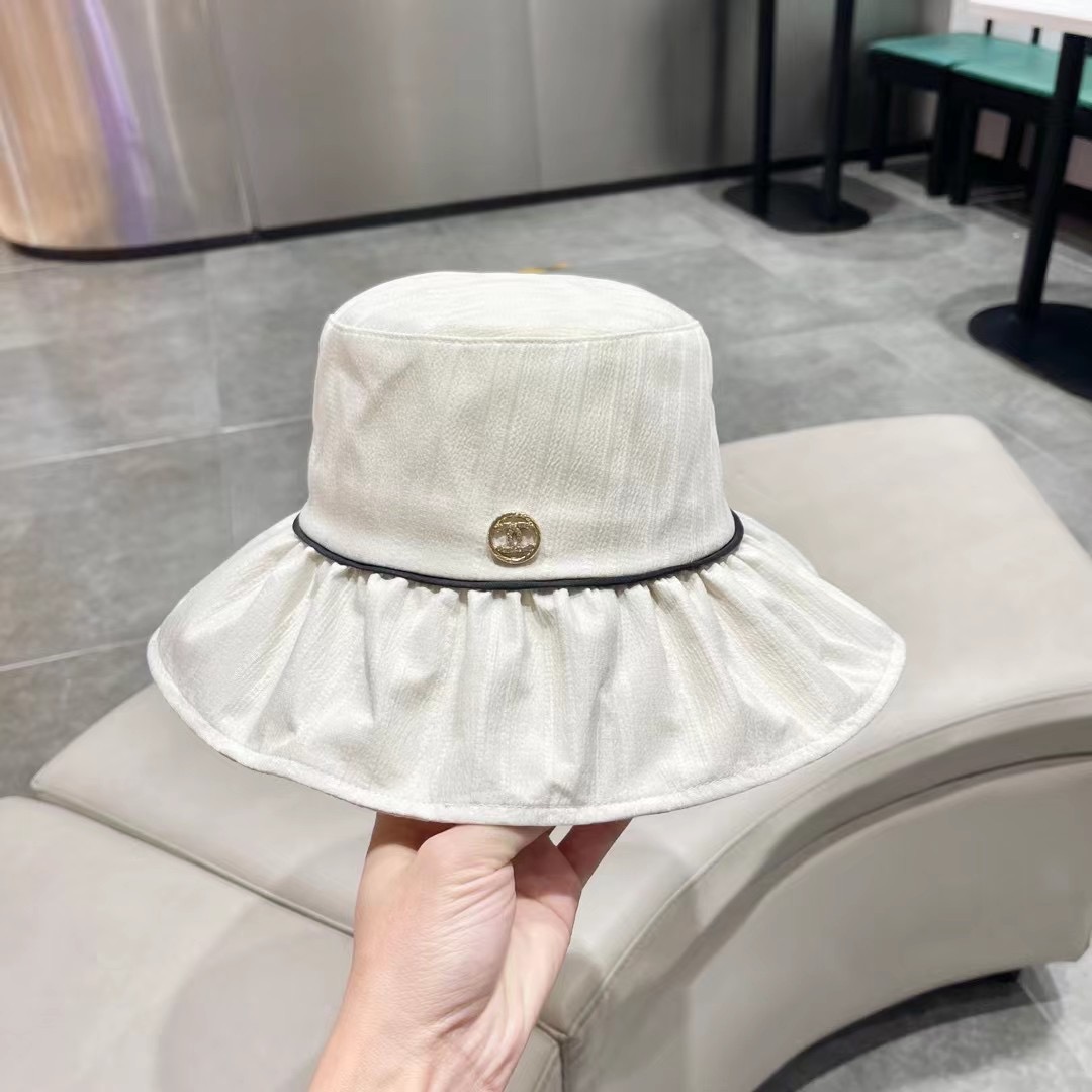 ChaneI香奈儿 渔夫帽女春夏天出游时尚条纹大檐遮阳帽可折叠遮脸防紫外线盆帽潮