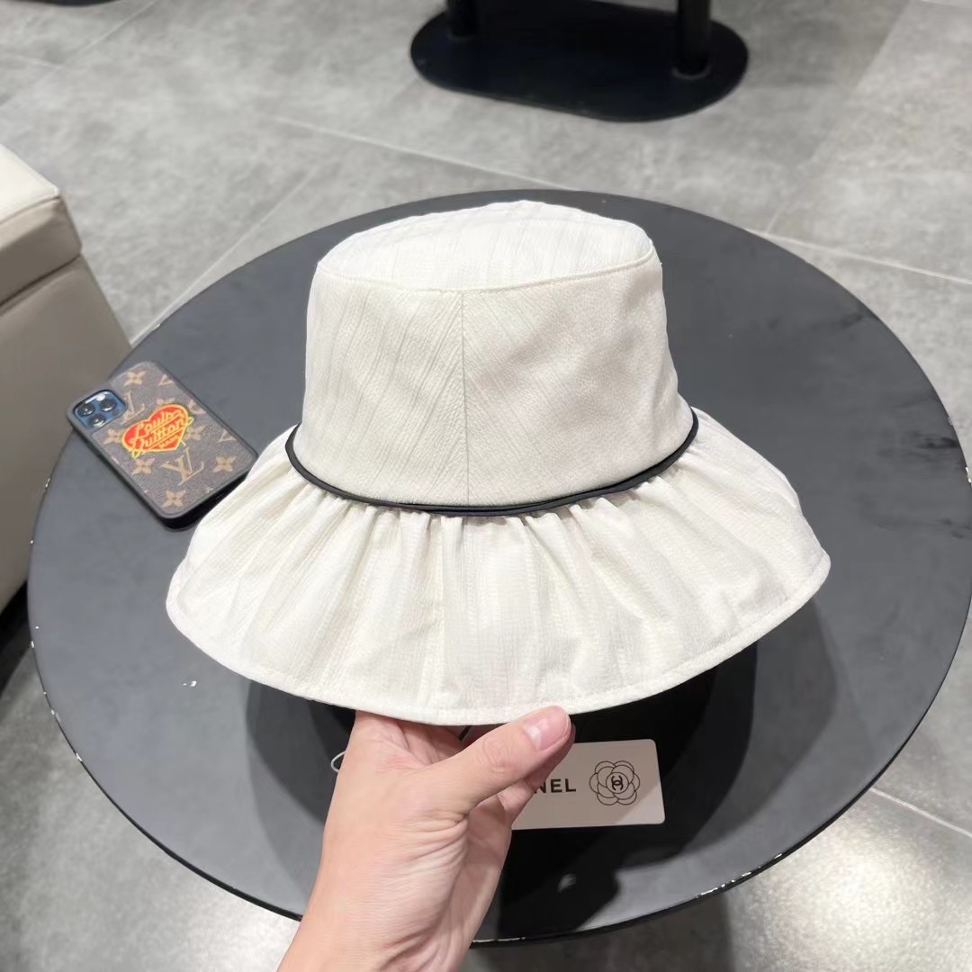  ChaneI香奈儿 渔夫帽女春夏天出游时尚条纹大檐遮阳帽可折叠遮脸防紫外线盆帽潮