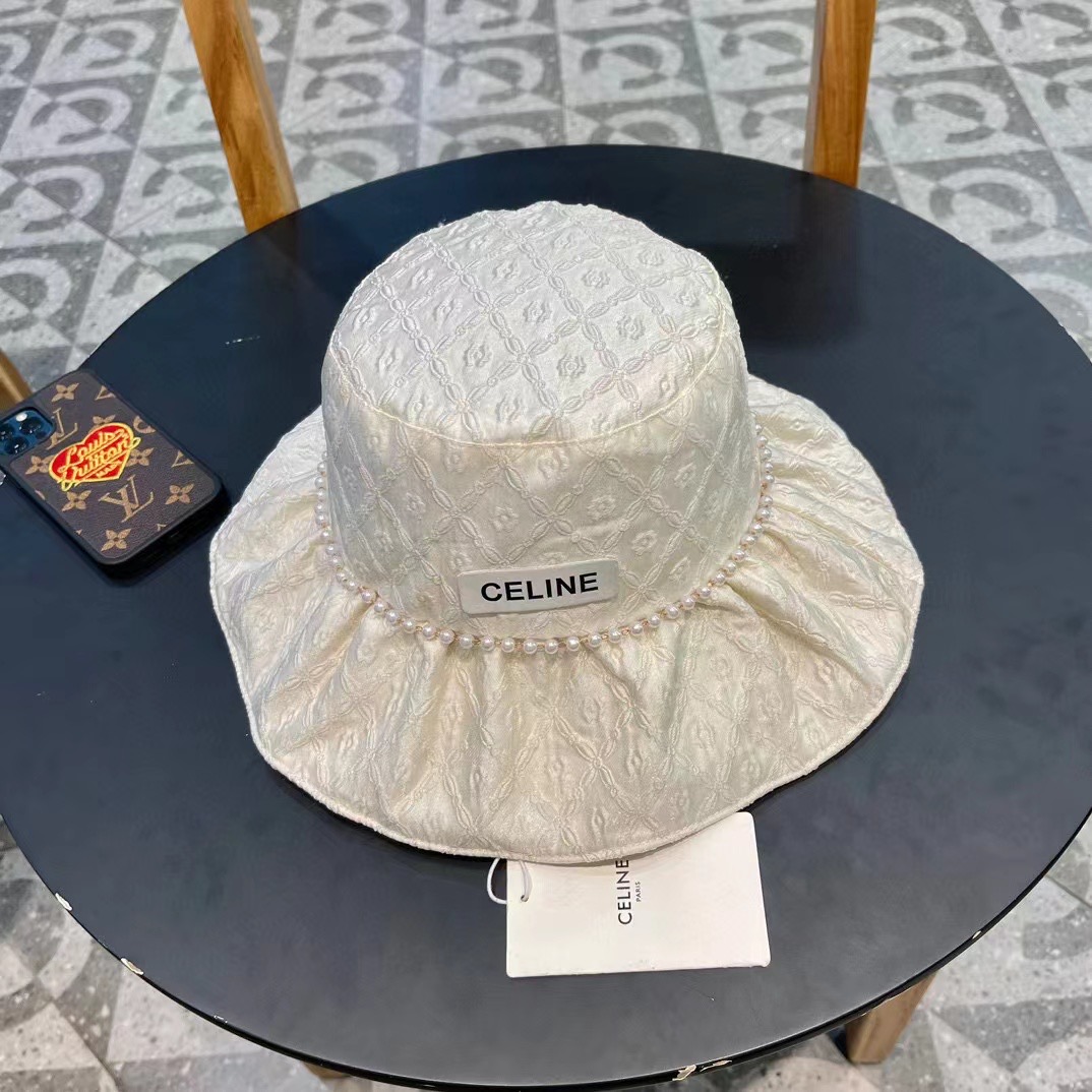   CELINE赛琳2024遮阳帽女夏天薄款时尚链条大檐渔夫帽百搭休闲显脸小遮脸防晒帽潮