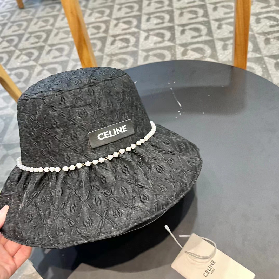   CELINE赛琳2024遮阳帽女夏天薄款时尚链条大檐渔夫帽百搭休闲显脸小遮脸防晒帽潮