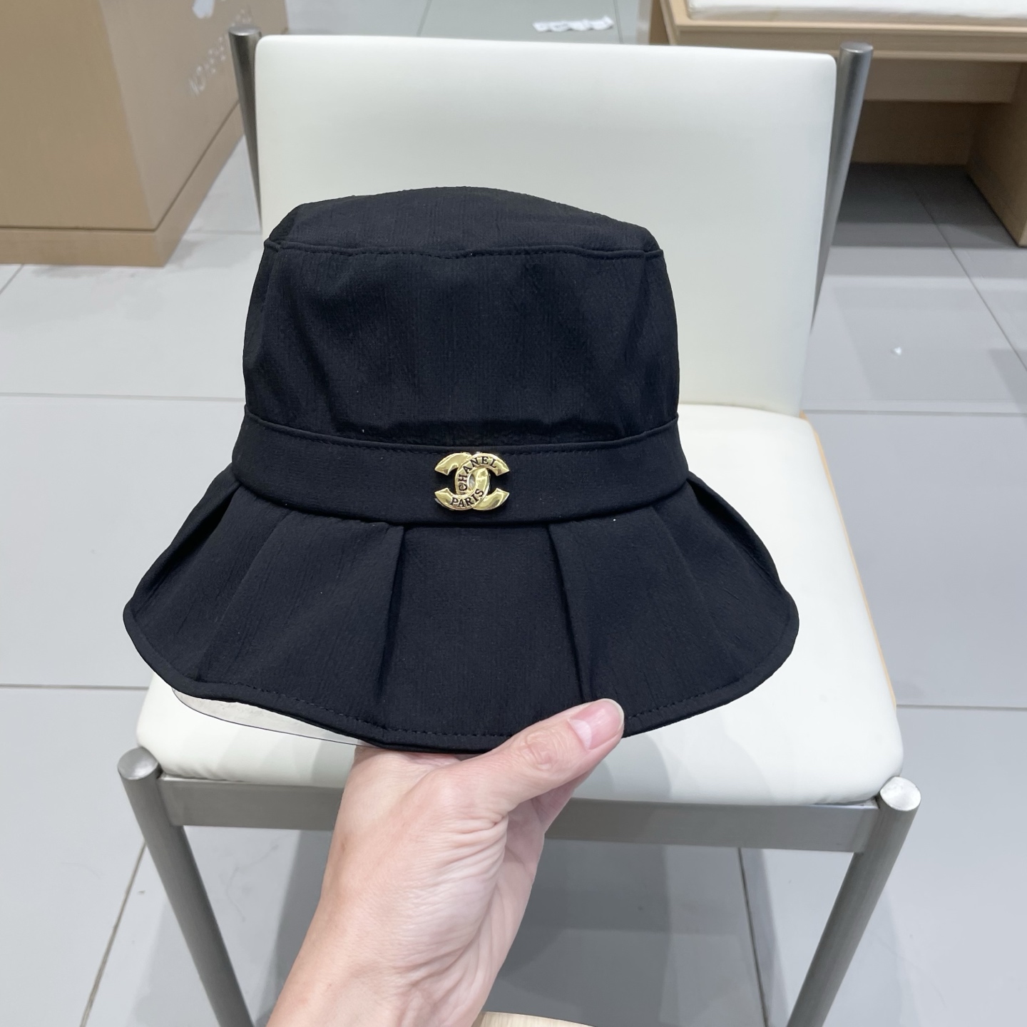  chanel简约荷叶边显脸小渔夫帽子女夏季防紫外线遮阳帽出游防晒帽潮