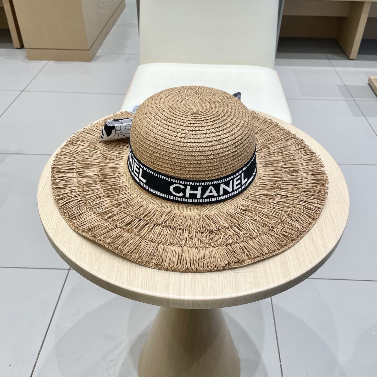  Chanel香奈儿，流苏礼帽，麻纱草帽，头围57cm