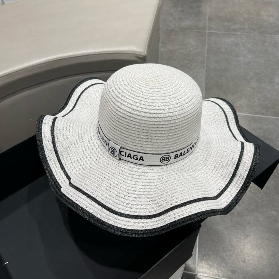  巴黎世家BALENCIAGA 早春新款韩版波浪珍珠休闲草帽 时尚百搭色，网红爆款 出门必备