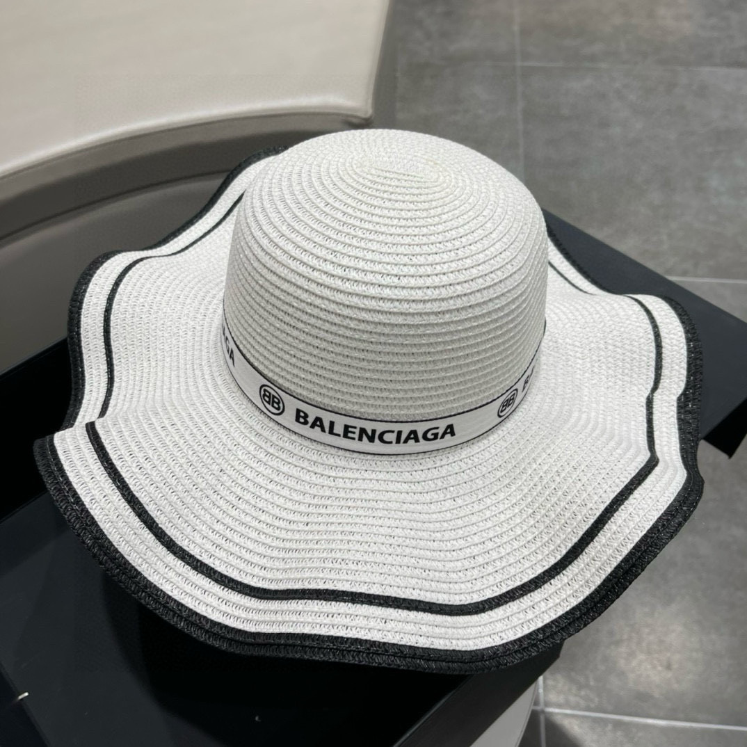  巴黎世家BALENCIAGA 早春新款韩版波浪珍珠休闲草帽 时尚百搭色，网红爆款 出门必备