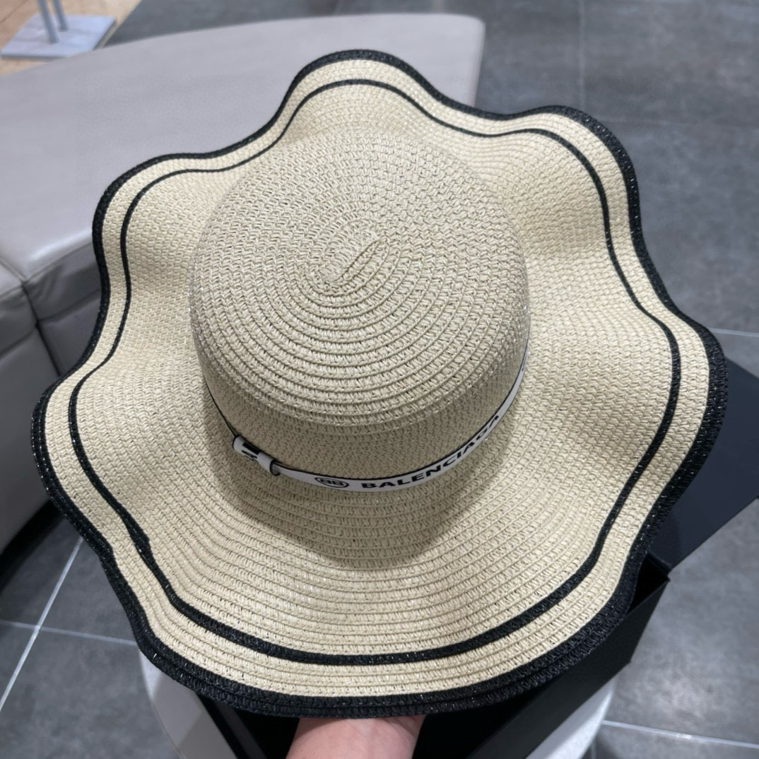  巴黎世家BALENCIAGA 早春新款韩版波浪珍珠休闲草帽 时尚百搭色，网红爆款 出门必备
