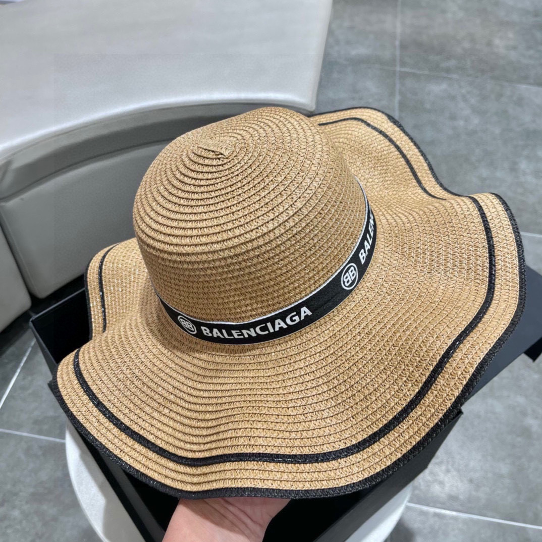  巴黎世家BALENCIAGA 早春新款韩版波浪珍珠休闲草帽 时尚百搭色，网红爆款 出门必备